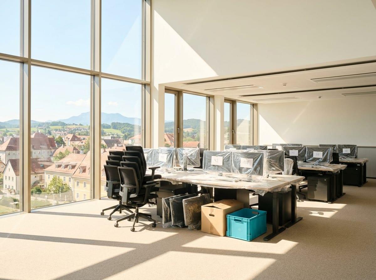 Bürostühle und Schreibtische werden verladen — Büroumzug durch SpeedTransport in der Steiermark