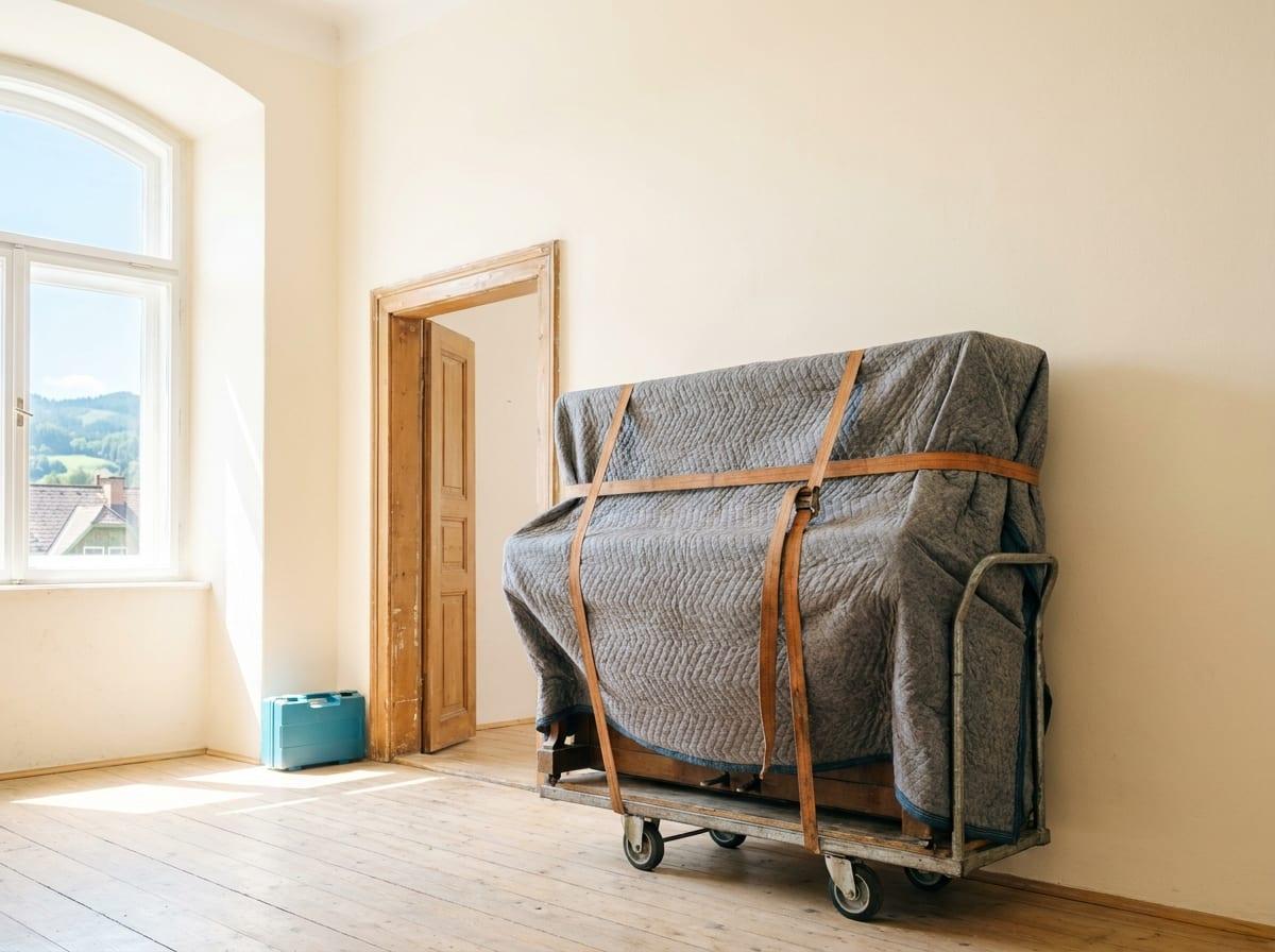 Klavier wird gesichert und verpackt — Klaviertransport durch SpeedTransport in Leoben