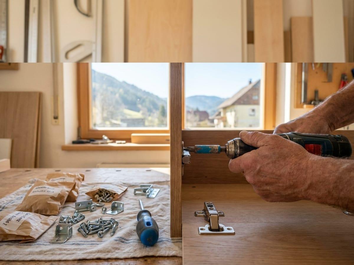 Monteur von SpeedTransport demontiert einen Einbauschrank mit dem Akkuschrauber vor dem Umzug